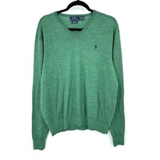 Polo Ralph Lauren V Neck Merino Wool Knit Sweater Men's XXL Green Custom Fit