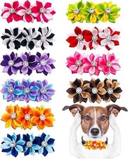 Dogs Collar Bows 10 Pcs Multi-Color Flowers with Rhinestones Slide on Collar .