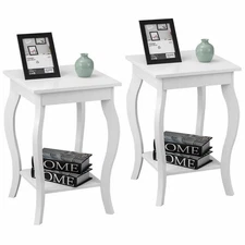 Set of 2 Accent Side Sofa End Table Nigh stand Coffee Table Home w/ Shelf White