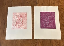 Artist Engraving Unsigned But From The Estate Of Cafeo (Linda) Flowers Pair READ