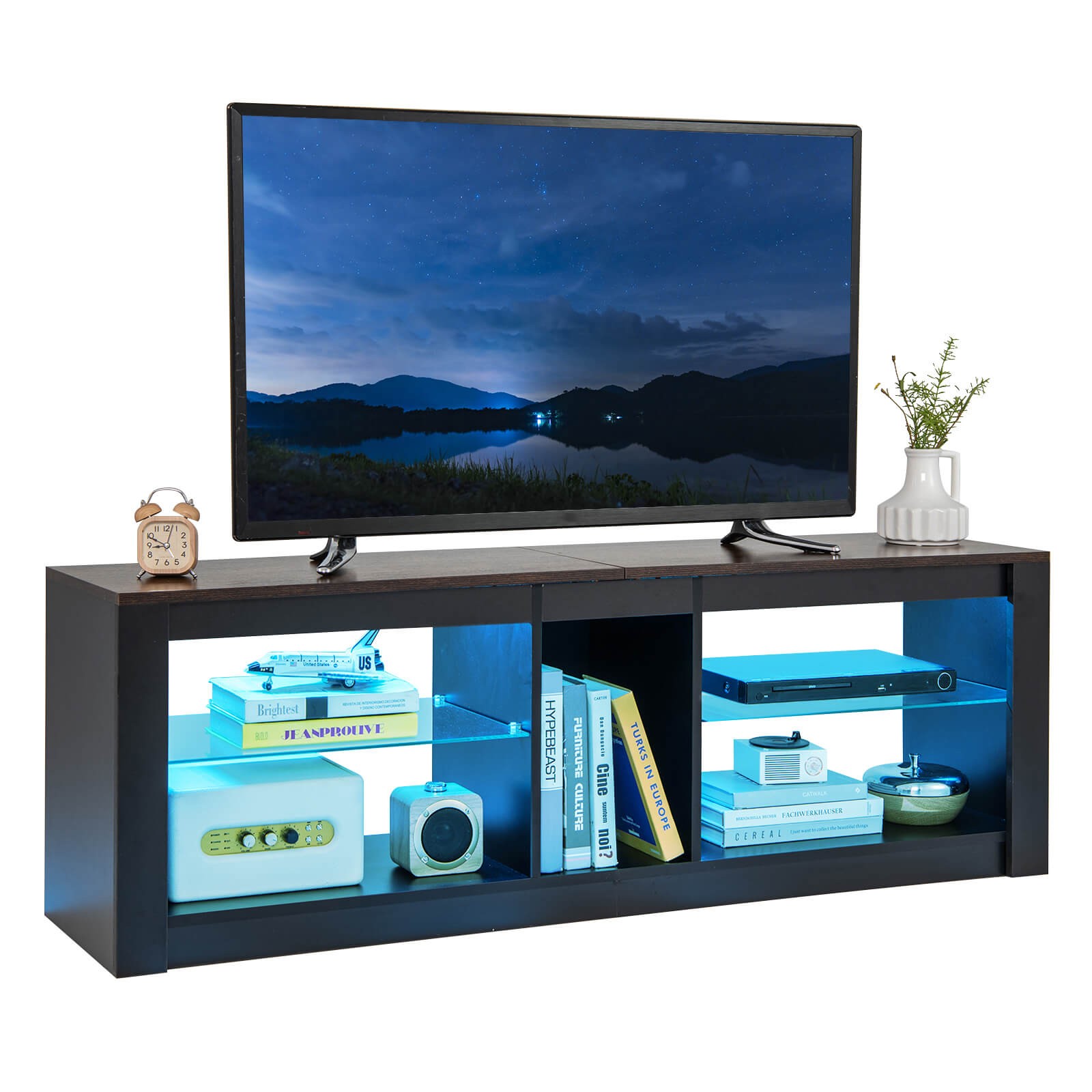 W/ Led Light For Tvs Up To 65 Inch W/ Adjustable Tempered Gl
