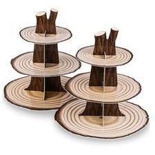 2 Pack Cupcake Stand Baby Shower Decorations 3 Tier Wood Cupcake Stand Woodland
