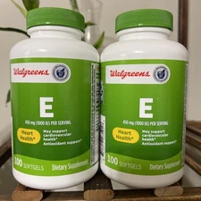 2x - Walgreens Vitamin E - 450 mg Heart Health Softgels 100 ct. Exp. 02/2026