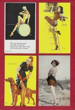 4 RISQUE ARCADE CARDS pin up girls ca 1940'S litho, various artists