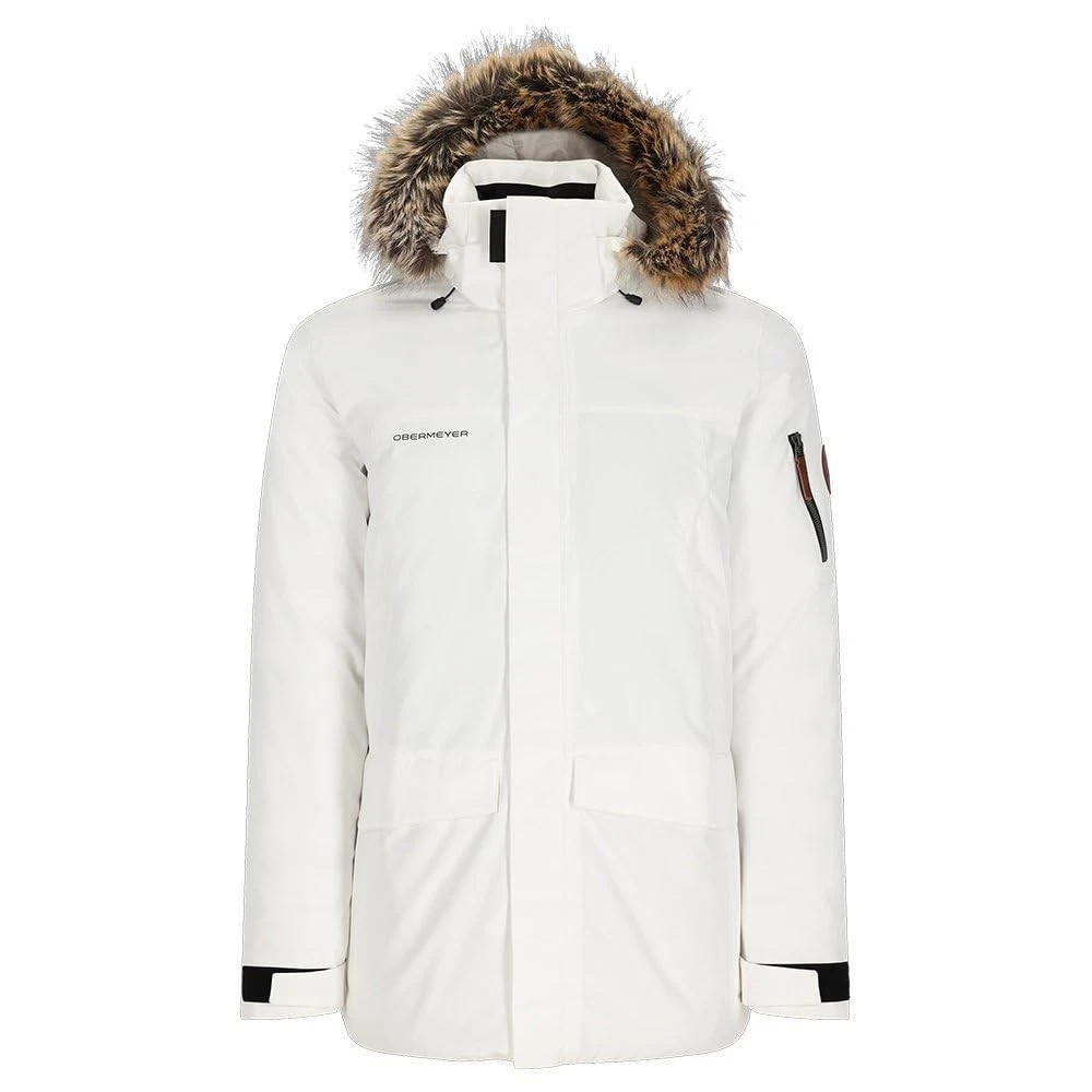Obermeyer Men's Ridgeline Insulated Ski Jacket, White, Medium, Faux Fur