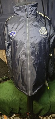 Vintage Scotland Rugby Jacke Fleece gefüttert Fold Away Kapuze blau 2xl B