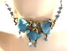 VINTAGE GOLD TONE METAL  PLASTIC TRIPLE BELL DANGLE PENDANT COLLAR NECKLACE — photo 1