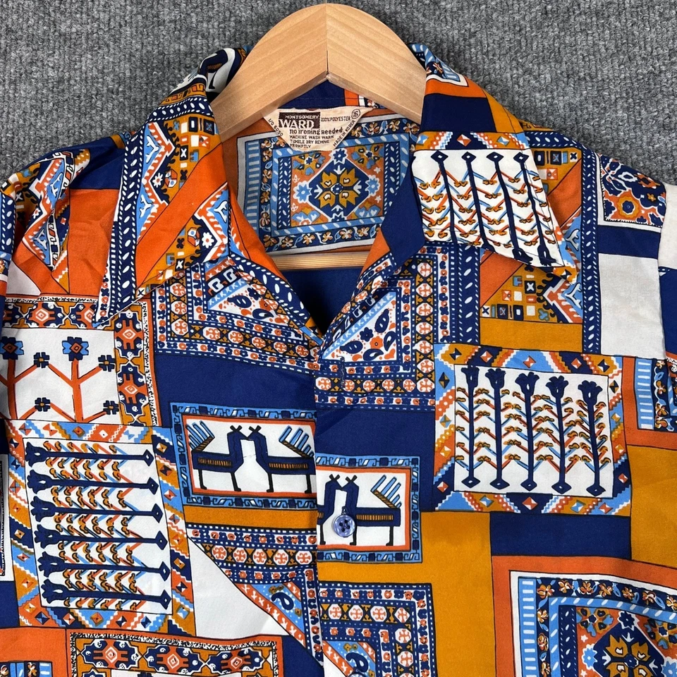 Vintage Montgomery Ward Shirt Mens S Abstract Art Geometric Disco Dagger 70s - Image 4 of 4