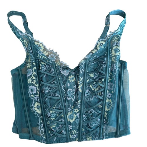 Victoria's Secret Dream Angels ungefüttertes Spitzen-Korsett-Top Blumenmuster türkis M-DD