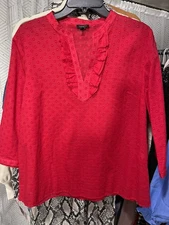 Talbots Women’s MED Red Top with Ruffled Neckline