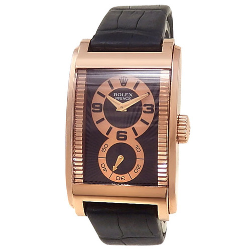 Rolex Cellini Prince 18k Rose Gold Leather Manual Black Rose Gold Men Watch 5442