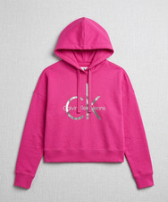 Calvin Klein Women's Pink  Silver Logo Tie Dye Block Drawstring Hoodie S L NWT