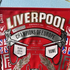 Liverpool FC 1977 Campioni d'Europa Pennant Vintage Calcio Memorabilia Raro