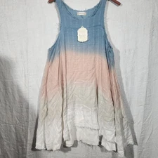 ALTAR'D STATE sz L Ombre Swing Tank Dress NWT raw edges blue pink 100% cotton