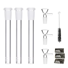 3PC 4.7 ''Glass Hookah Adapters Down Stem +3PC 14mm Bowl W/ Metal Tool Brush Set
