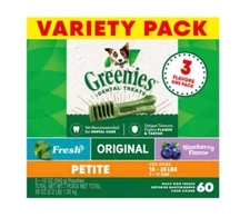 Greenies Petite Dental Care Dog Treats, Variety Pack, 60 ct, 10/25 FAST SHIPPING