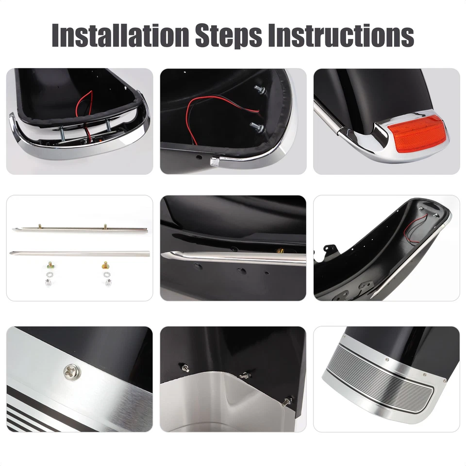 Vivid Black Front Fender w/Lights For Harley Touring Road King FLHR 2014-2024 US Foto 4 de 4