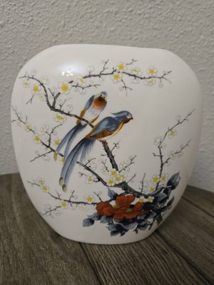 Hand-Painted Oval Vase - Birds & Blossoms Design - Jay Fine China (Japan) 7.25''