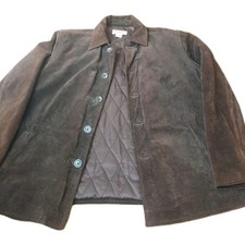 Y2k Vtg 90s J Crew Suede Leather Blazer Jacket Large Chestnut Brown Button Front