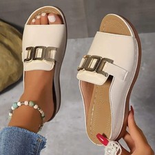 Ins Chain Wedges Sandals Summer Fashion Platform Peep-toed Slides Slippers Outdo