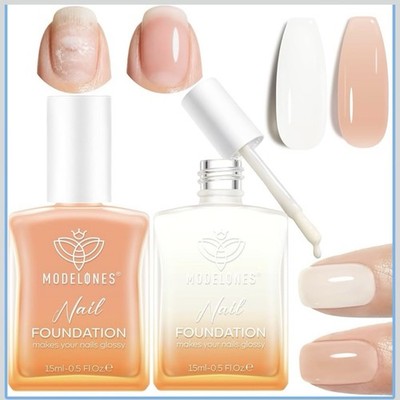 modelones Nail Strengthener and Growth 2 Pcs Milky White Nude Pink Nail Polish