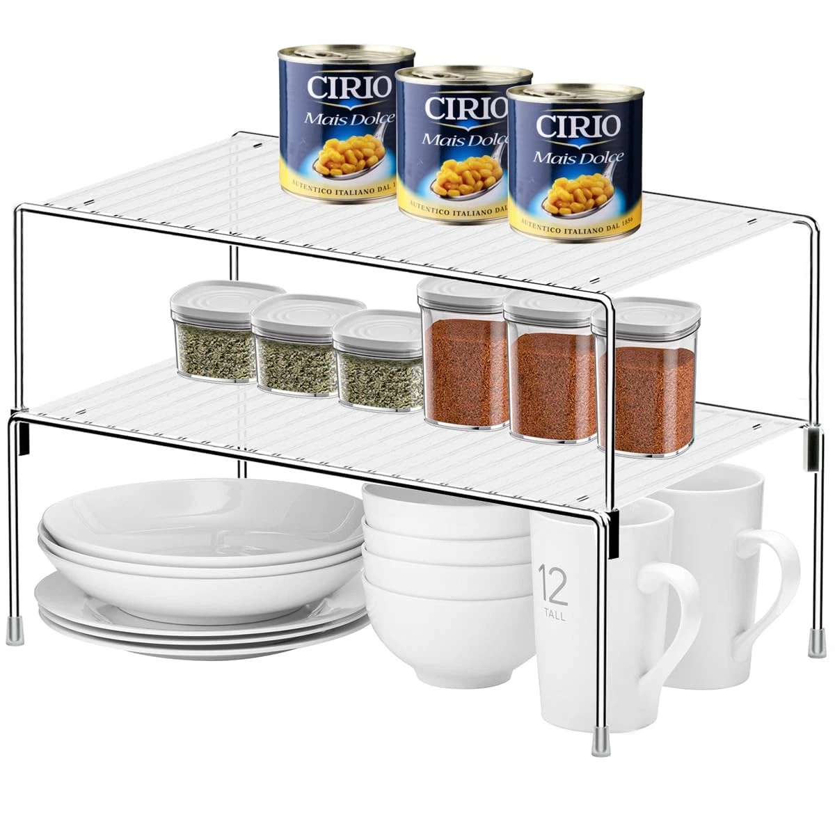 Set of 2 Kitchen Cabinet Organizer Shelves, Stackable Organizer and Storage f...