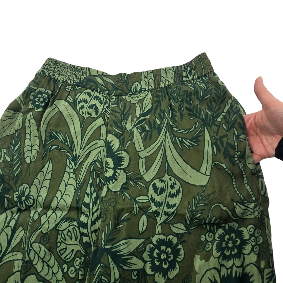 Farm Rio x Anthropologie Floral Jungle Print Wide Leg Satin Pants Green Large - Image 3 of 4
