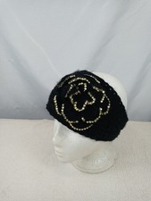 Black Knit Headband Gold Sequin Flower Winter Ear Warmer Boho Style