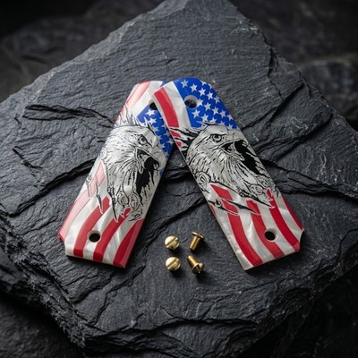 USA Sword & Blade 1911 Grips American Flag Eagle Poly Pearl Ambi