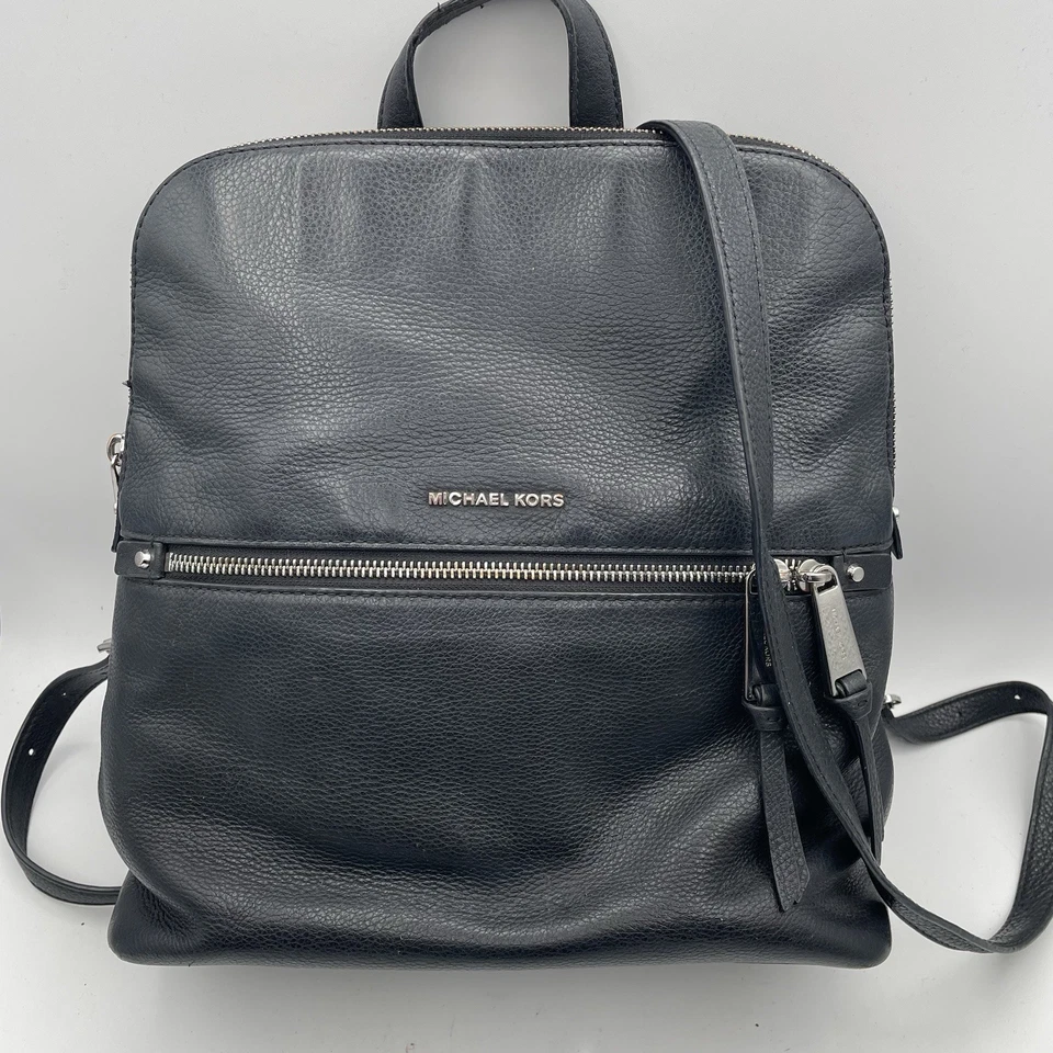 Michael Kors Black MD Slim Backpack Leather Bag Rhea Zip! Retail $264 - Image 2 of 4