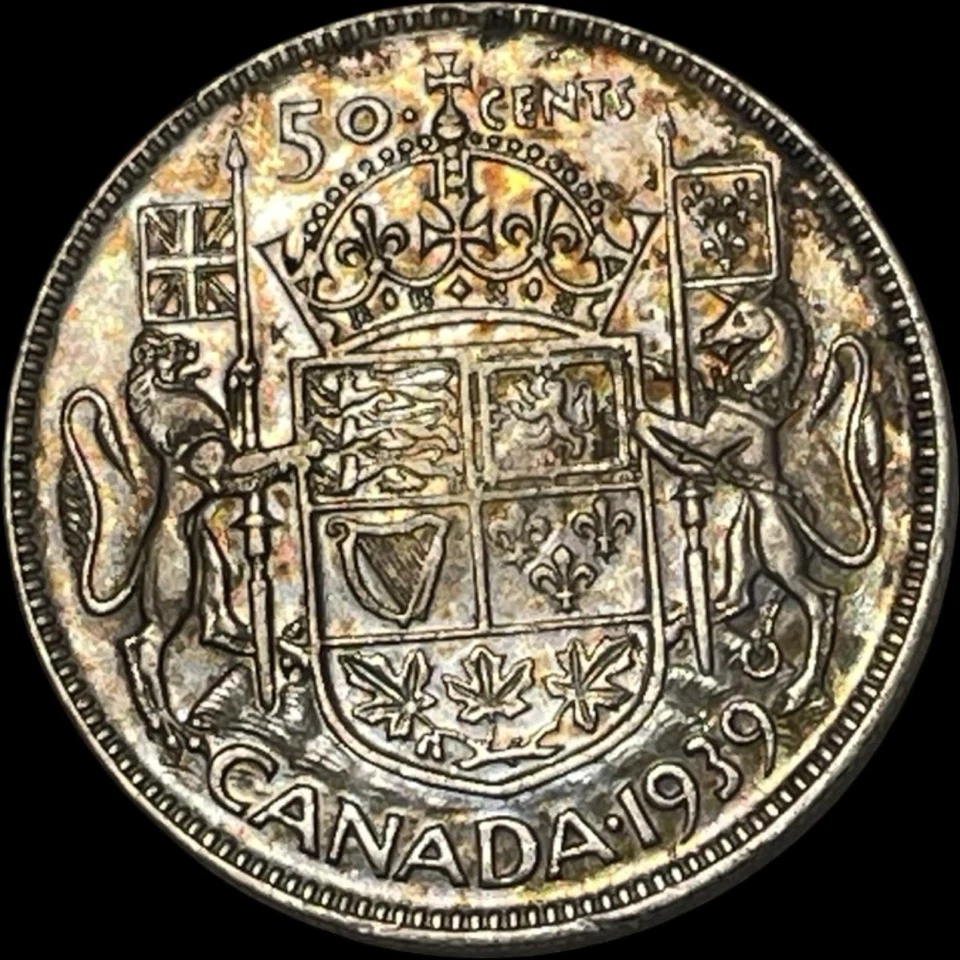 1939 Canada 50 Cents King George 80% Silver Coin KM 36 Lot C11-26 TONED Semi-Key - Image 3 of 4