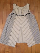 Doe & Rae S Ivory Black Striped;Pom Fringe; Sleeveless; Cotton; boho; hippy