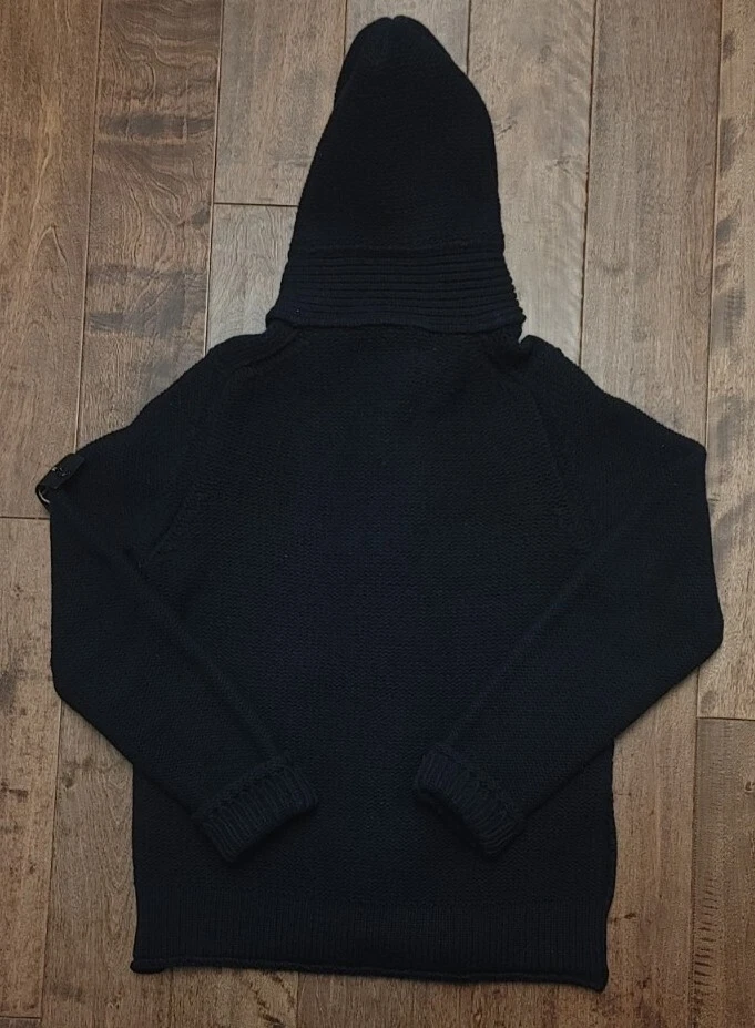 Stone Island Compass Patch Cable Knit Hooded 100% Wool Sweater