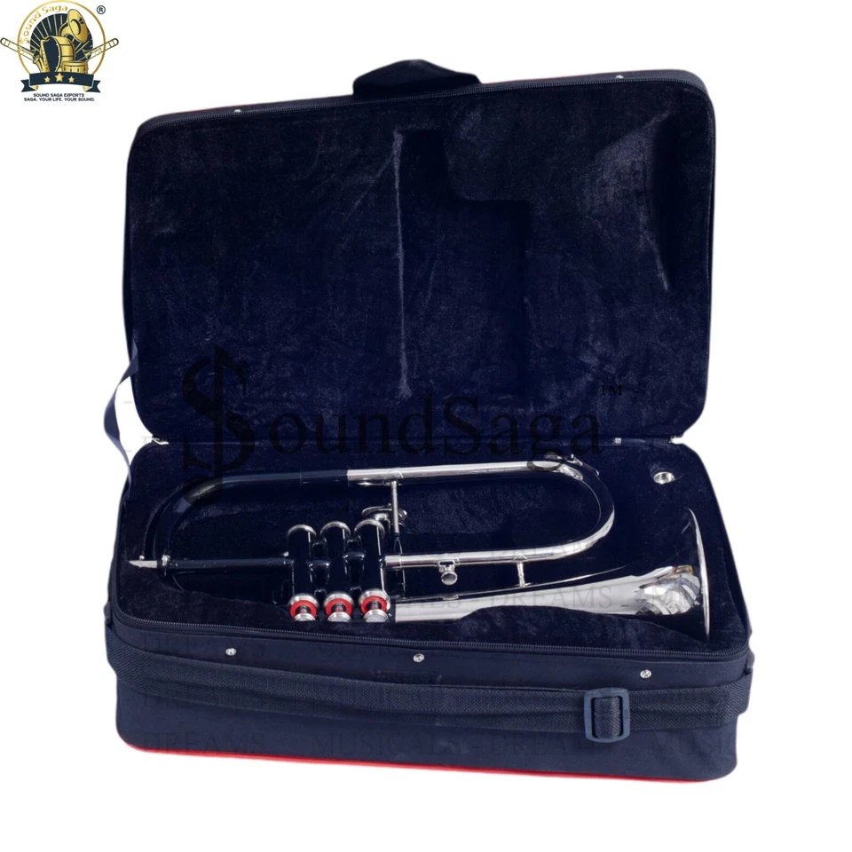 Flugelhorn 3 Válvulas Bb Paso Con Incluye Boquilla y Estuche de Transporte (Negro Plata) Foto 4 de 4