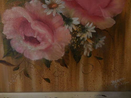 Oil on Canvas Painting of THREE PINK ROSES Signed Bernie Craig with Faded frame - Picture 9 of 12