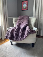 Chunky Knit Blanket  Smoky Amethyst Throw Blanket  Light Purple Knit Blanket