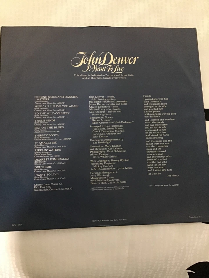 JOHN DENVER 1977 Vinyl LP “I WANT TO LIVE”. In good Condition - Image 4 of 4
