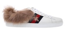 NUOVE SCARPE SNEAKERS GUCCI ACE UOMO PELLE BIANCA FODERATE PELLICCIA WEB LOGO APE 14