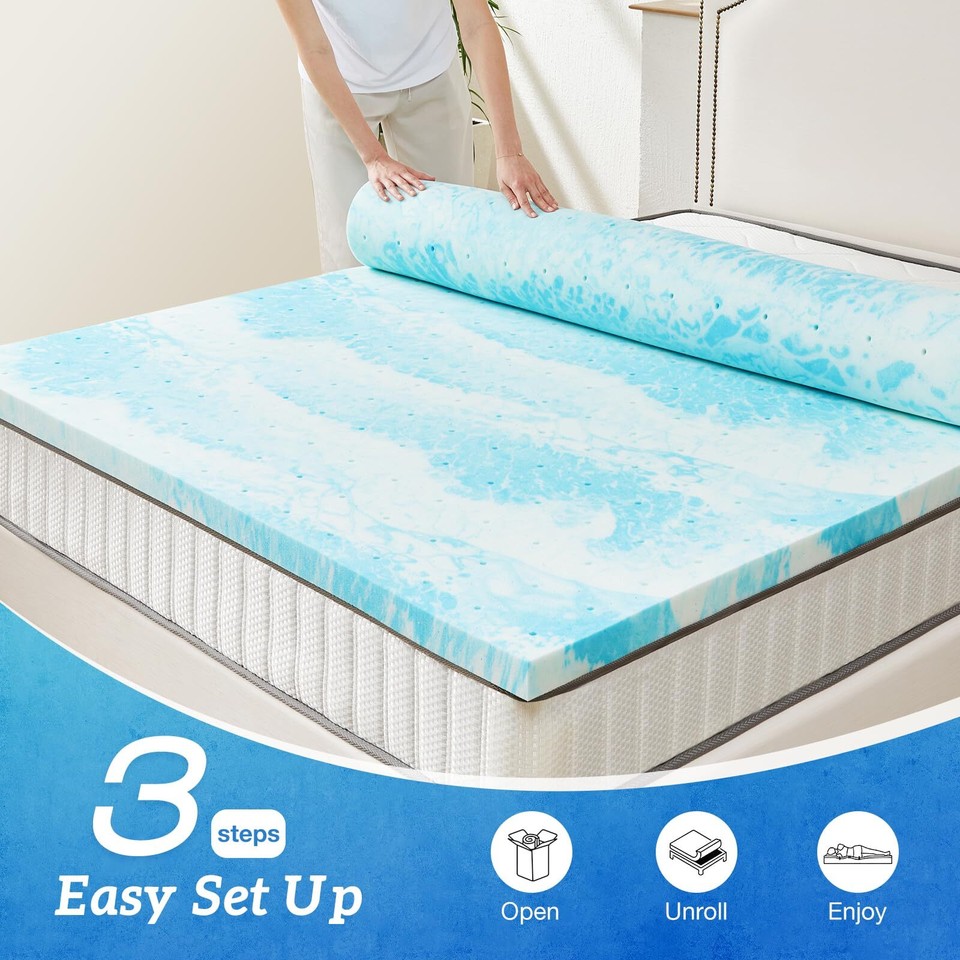 Mattress Topper King, Thick Cooling Gel Infused Memory Foam Bed Toppers