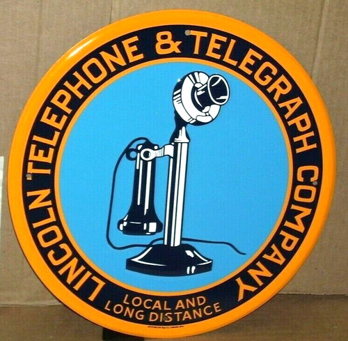 LINCOLN - TELEPHONE TELEGRAPH Gas Station PHONE BOOTH- OLD Round SIGN -Dated '96