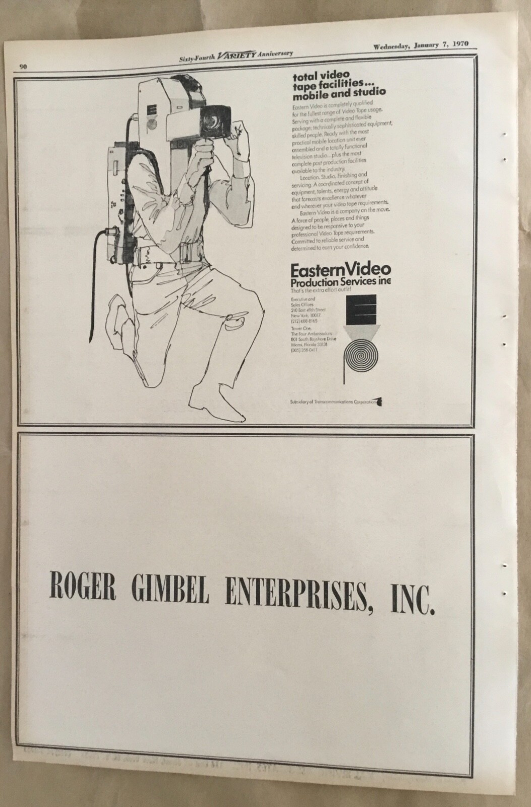 Eastern Video print ad 1970 original vintage 70s promo movie camera film studio