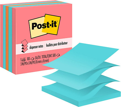 Post-It Pop-Up Notes, 3X3 In, 5 Pads, Assorted Colors, (3301-5AN)