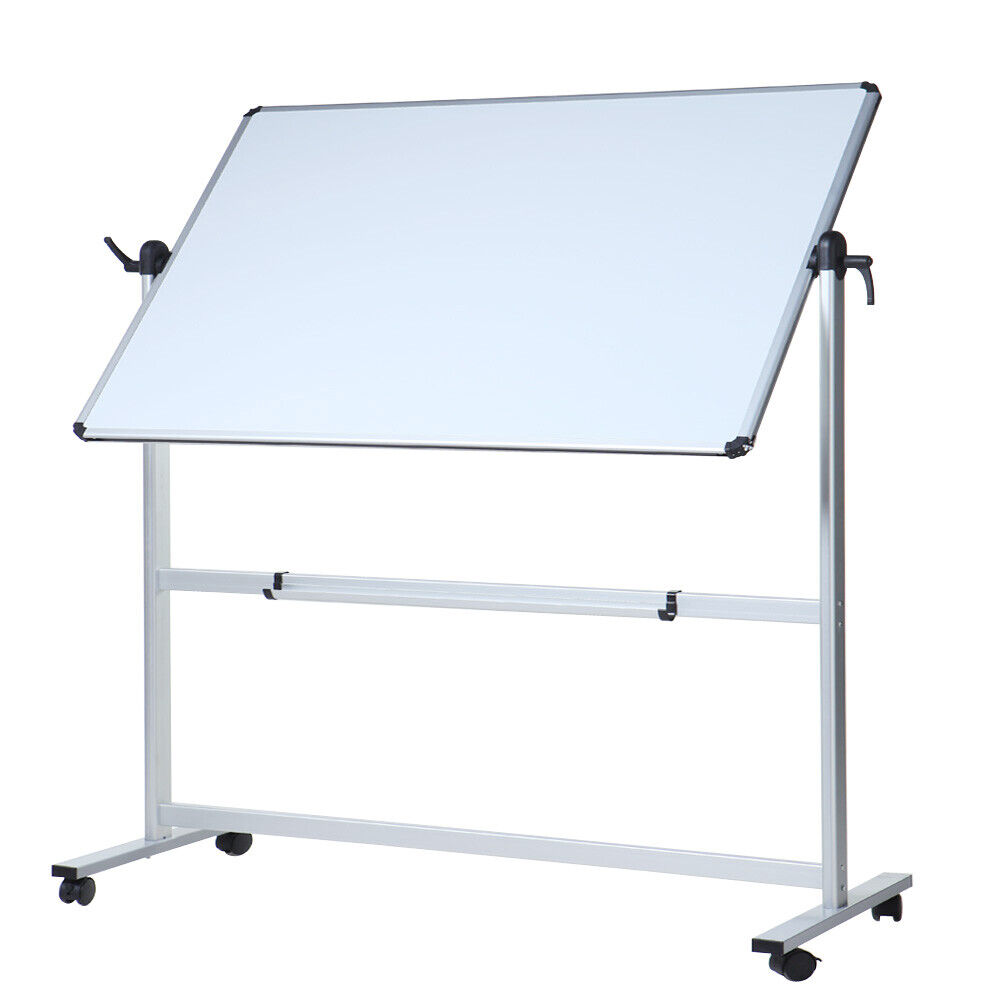 VIZ-PRO Double-Sided Magnetic Revolving Mobile Whiteboard, Aluminium Frame & Sta