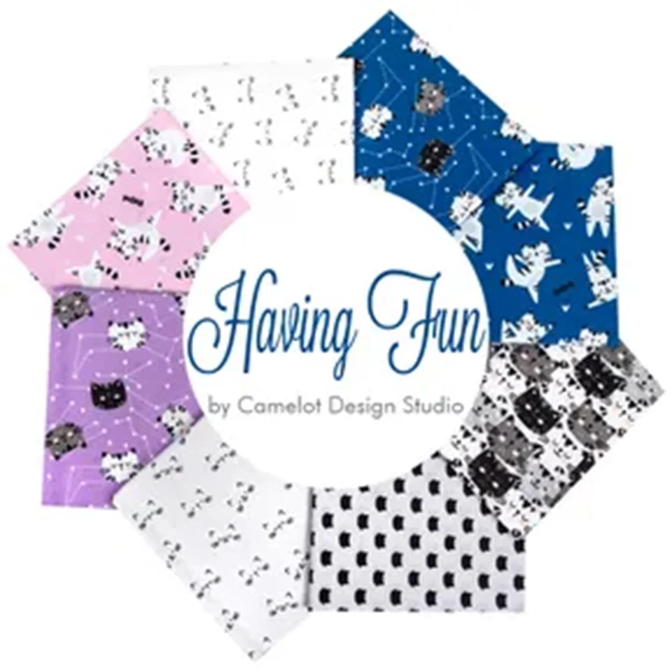 Cats Having Fun Kittens Navy Baby Nursery Quilting Cotton 44" Fabric by the Yard - Image 4 of 4