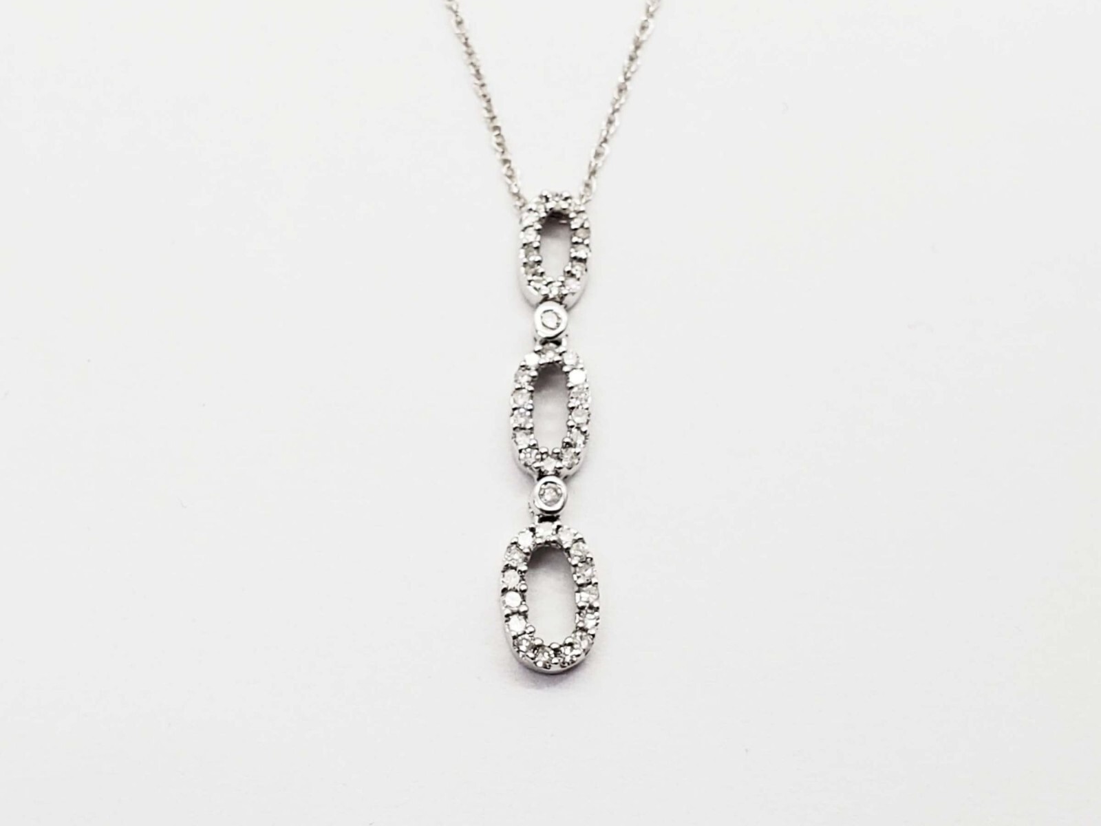 CZ Tri Oval Drop Pendant Chain Necklace 14k White Gold