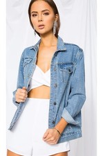 Superdown Alyssa Crystal Denim Jacket Womens Size M Medium Med Wash New