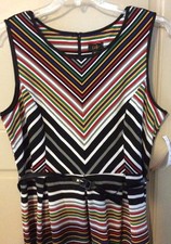 Women's New Multi Color Chevron Pleated Dress16 Belt Rainbow 1X/XL/L $79 Summer*