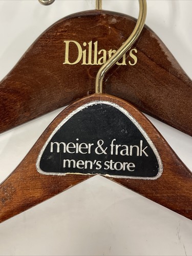 2 Dillard's and Meier & Frank Wooden Dark Wood Clothes Hangers Suit Pant Shirt - Picture 2 of 7