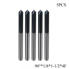 5 PCS 1/8" 4 Flute 1-1/2" Overall Length Carbide Chamfer Mill TiALN COATED New