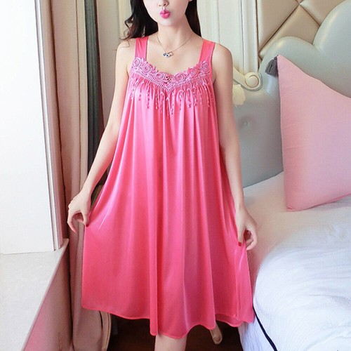 Women Sleeveless V Neck Nightdress Pajamas Nightshirt Summer Loose Sleepwear - Picture 10 of 22